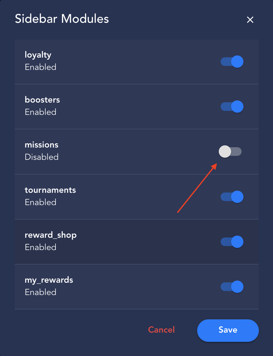 Backoffice - Settings - Missions Module