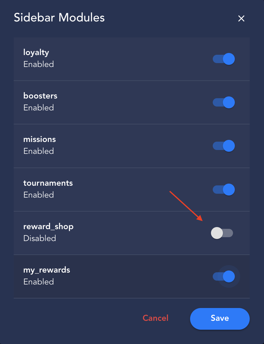 Backoffice - Settings - Reward Shop Module